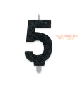 Candeline sweety 9 cm numero 5 glitter nero