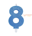 Candeline sweety 9 cm numero 8 glitter celeste