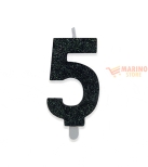 Immagine 0 di Candeline sweety 9 cm numero 5 glitter nero