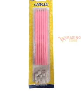 Candeline matita glitterate rosa 12 pz 15 cm