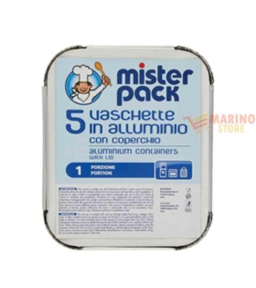 Contenitore rettangolare in alluminio 1 Porzione + Coperchio Pezzi 5