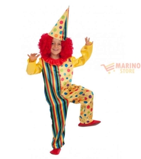 Costume Clown Bambino - Tuta Multicolore con Cappellino - Taglia Unica (IV-V) Perfetto per Carnevale e Feste a Tema