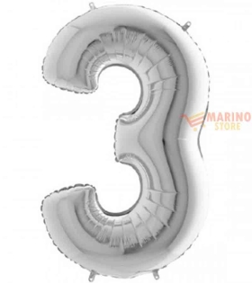 Palloncino Argento Mega numerone 3 in mylar da 101 cm - 1 pz