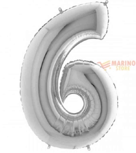 Palloncino Argento Mega numerone 6 in mylar da 101 cm - 1 pz