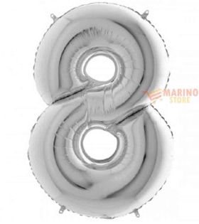 Palloncino Argento Mega numerone 8 in mylar da 101 cm - 1 pz