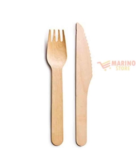 Posate in legno di betulla set forchetta, coltello, tovagliolo 3 veli 50 pezzi