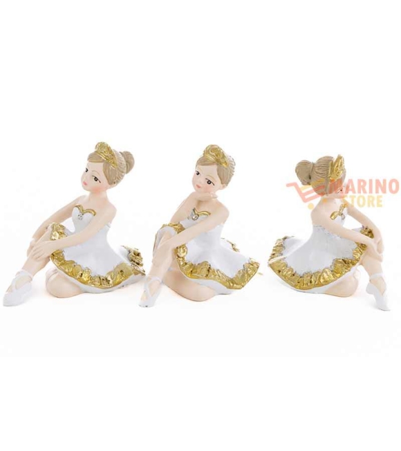 Immagine 0 di Bomboniera Ballerina resina bianco e oro 5 x 7,5 x h 6 cm