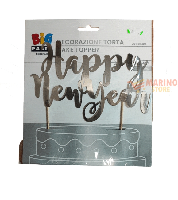 Immagine 0 di Cake Topper Italic cm 20 x 21 Happy New Year argento