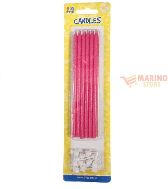 Immagine 0 di Candeline matita glitterate fucsia 12 pz 15 cm