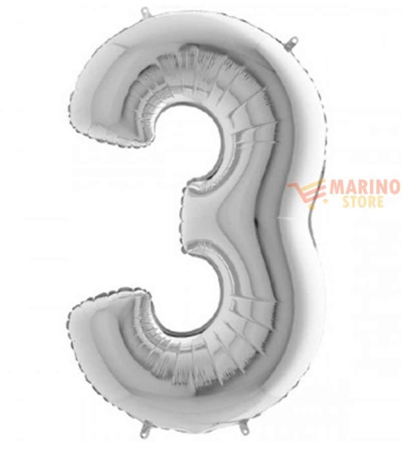 Immagine 0 di Palloncino Argento Mini numero 3 in mylar da 35 cm - 1 pz