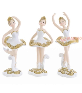 Bomboniera Ballerina resina bianco e oro 5 x 5 x h12,5 cm