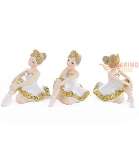Bomboniera Ballerina resina bianco e oro 5 x 7,5 x h 6 cm
