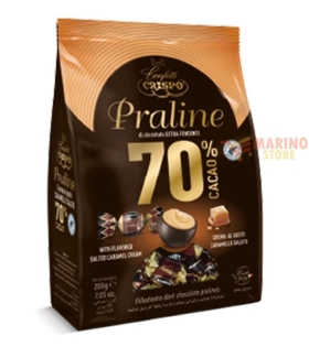 Busta di cioccolato Praline fondente 70% crema cacao al caramello salato 200 gr