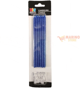 Candeline matita glitterate blu 12 pz 15 cm
