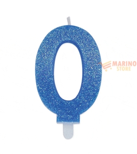 Candeline sweety 9 cm numero 0 glitter celeste