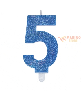 Candeline sweety 9 cm numero 5 glitter celeste