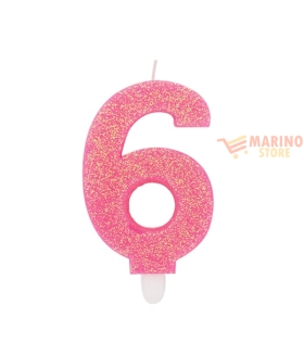 Candeline sweety 9 cm numero 6 glitter fuxia