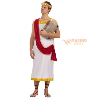 Costume Console Romano Uomo - Tunica Bianca con Drappo Rosso e Corona d'Alloro - Taglia Unica (M-L) Perfetto per Carnevale, Feste a Tema e Spettacoli