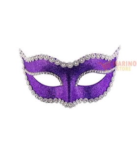 Maschera in plastica con glitter viola e strass