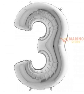 Palloncino Argento Mini numero 3 in mylar da 35 cm - 1 pz