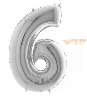Palloncino Argento Mini numero 6 in mylar da 35 cm - 1 pz