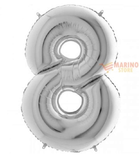 Palloncino Argento Mini numero 8 in mylar da 35 cm - 1 pz