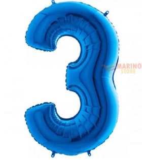 Palloncino Blu Mega numerone 3 in mylar da 101 cm - 1 pz